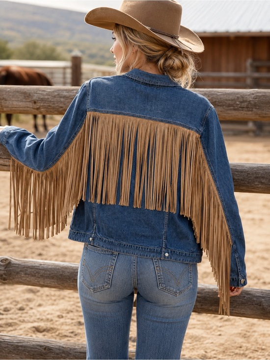 Chico's Jackets & Blazers - 🤠 Chico’s Fringe Denim Jacket – Women’s 20/22 (Chico’s 4) Western Boho